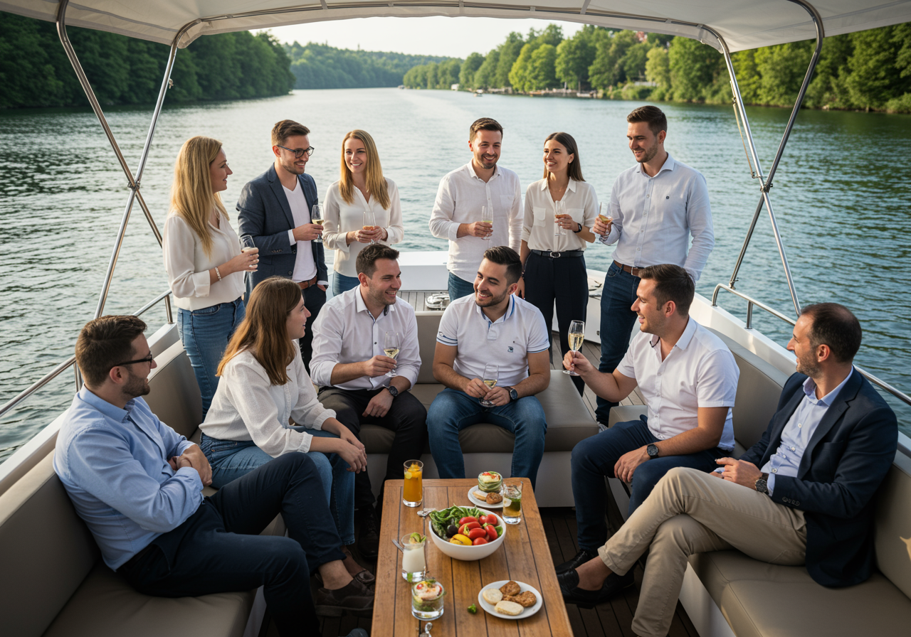 A corporate team offsite on a Lake Lewisville charter boat